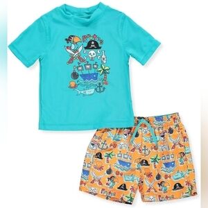 KIKO & MAX Baby Boys Set with Short Sleeve Rashguard Swim Shirt, Turquoise